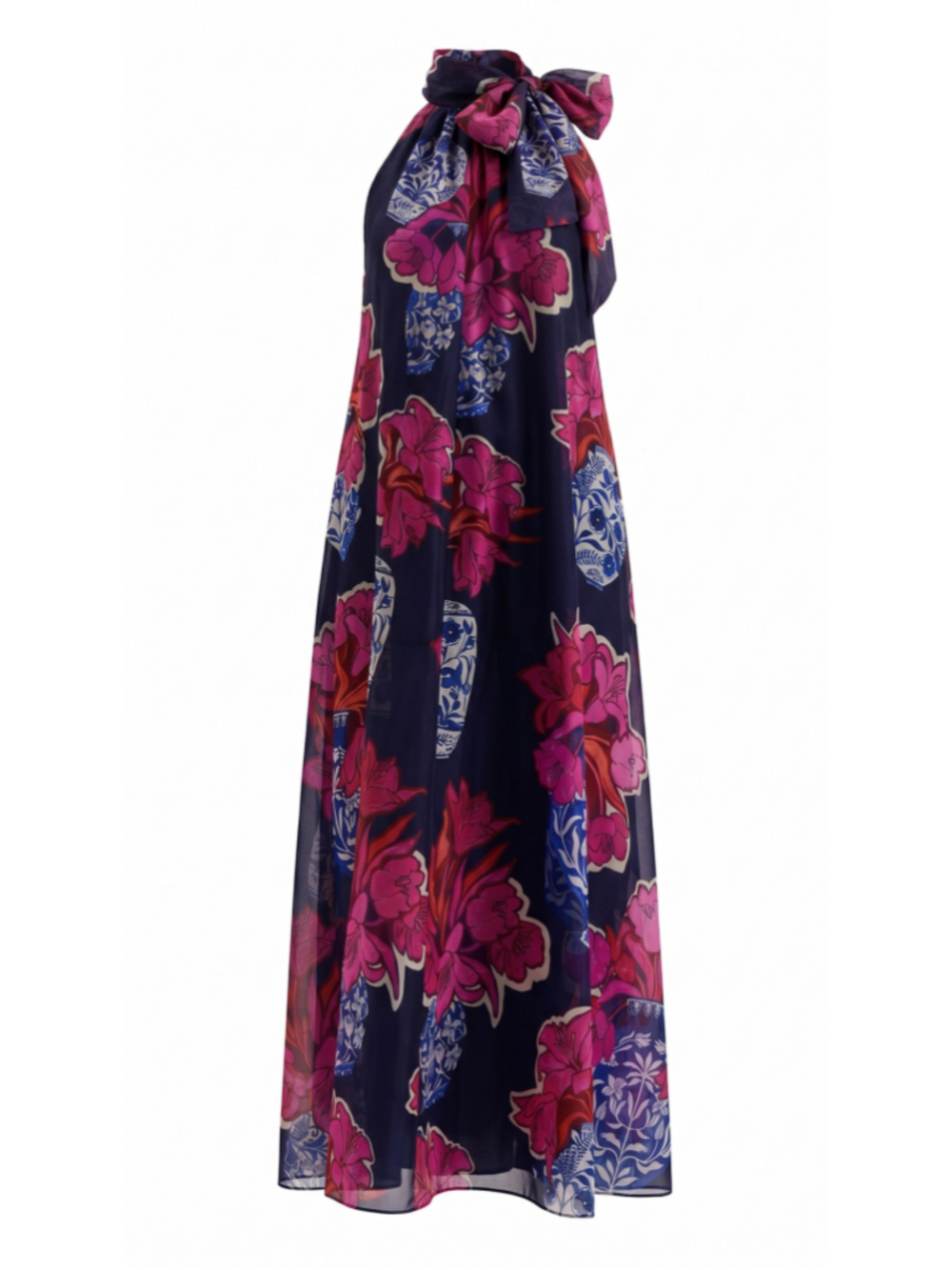 Ted Baker London Kinosei Organza Halter Neck Maxi Dress Blue Pink NWT Size 2 US